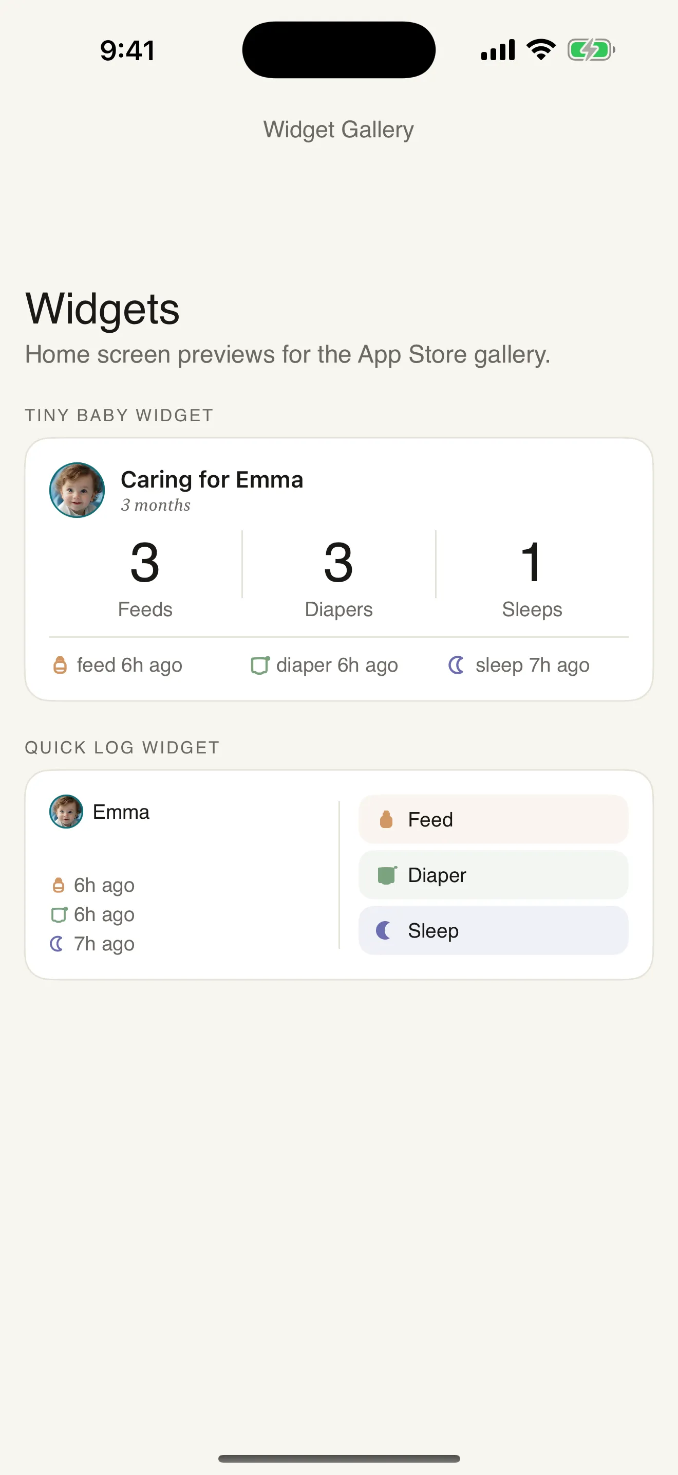 Tiny Baby screenshot — widgets