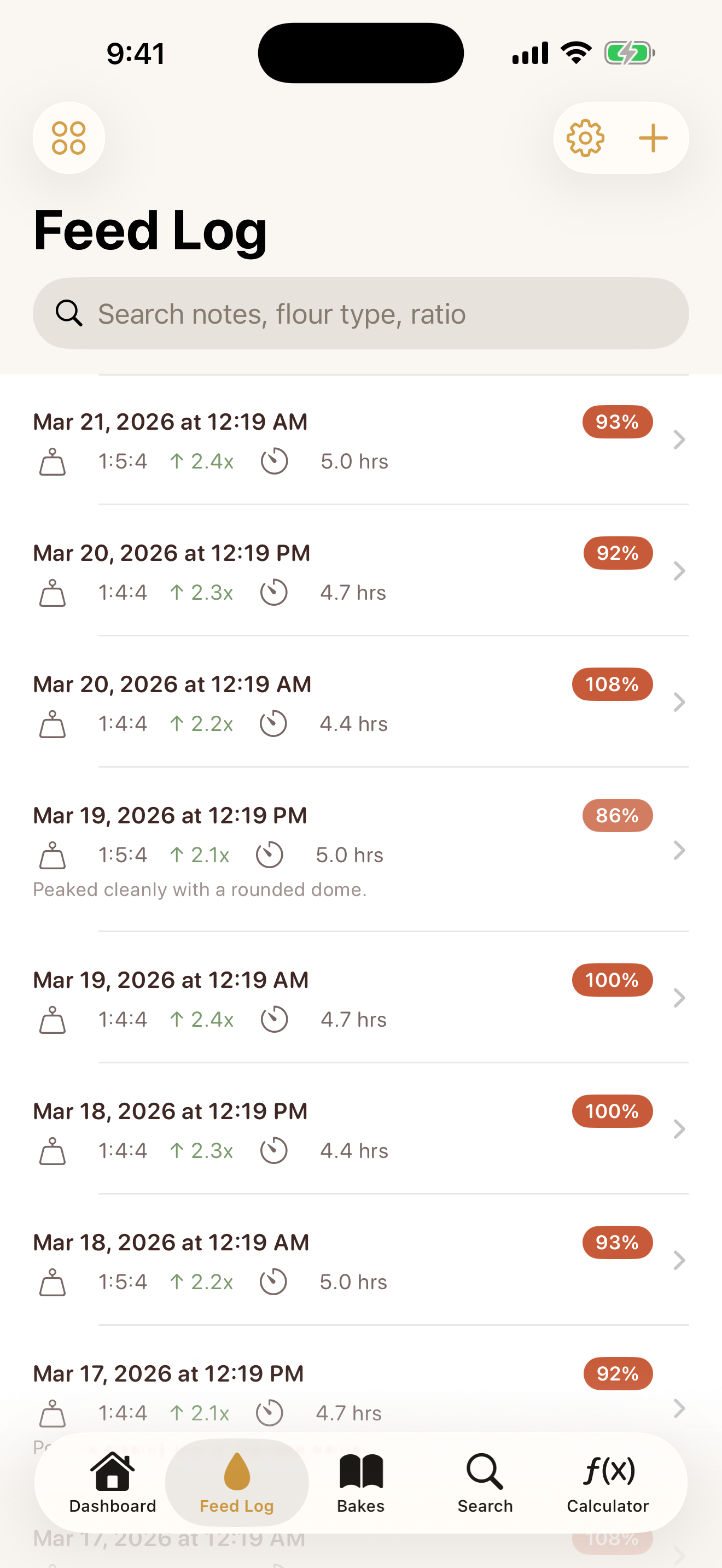 Sourdough Journal starter feed log