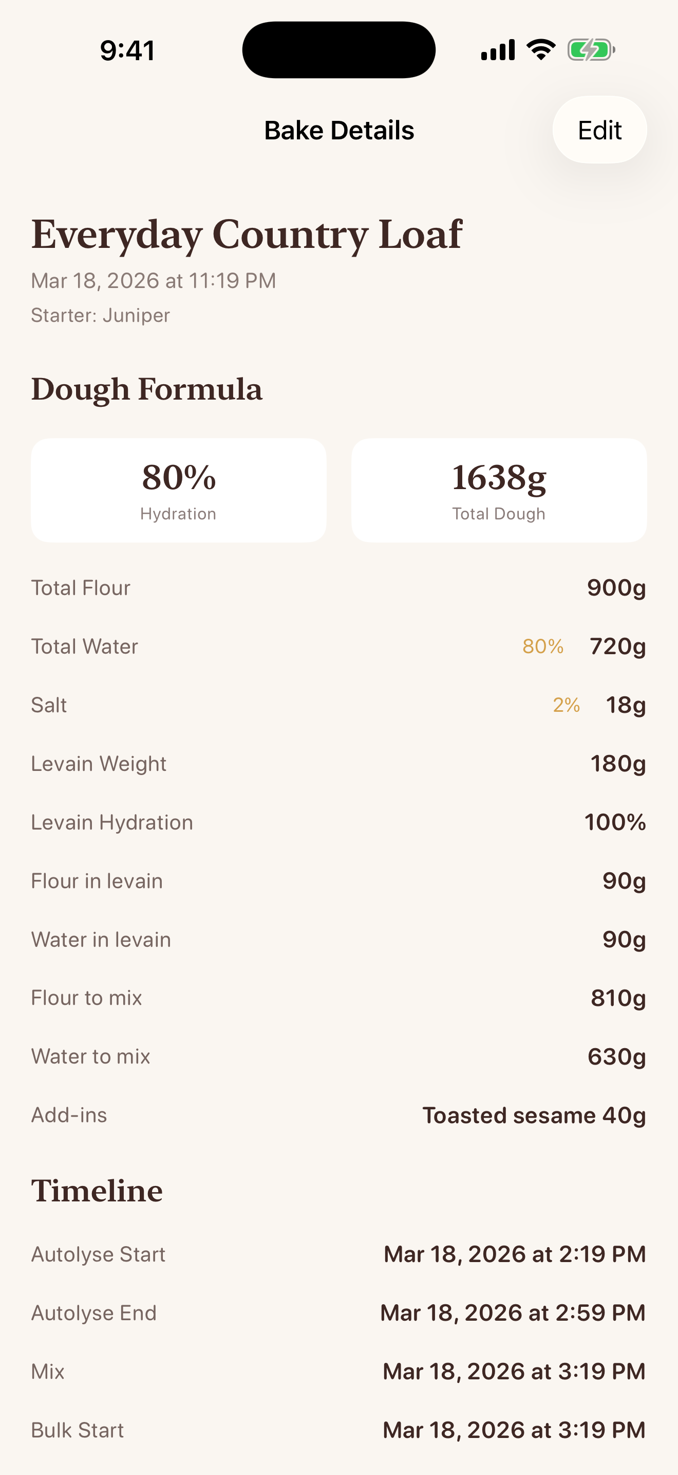 Sourdough Journal bake detail