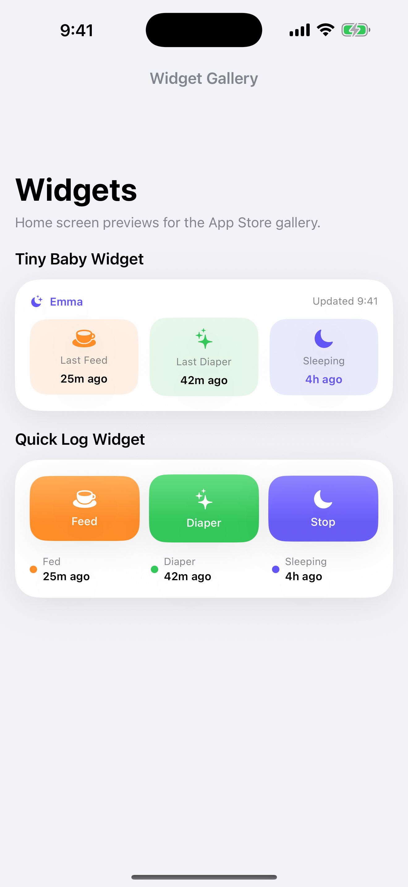 Tiny Baby widgets preview